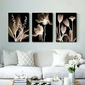 3 Pjesės Lelija Orchidėja Abstrakčios baltos gėlės HD spausdinti plakatai Paveikslėliai Drobė Sienų menas Namų dekoras Paveikslai Kambario dekoracijos