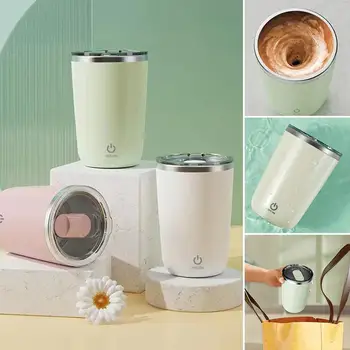 Automatinis maišymo puodelis USB įkraunamas nešiojamas kavos puodelis elektrinis maišymas Nerūdijantis plienas Tingus besisukantis namų gėrimo įrankiai