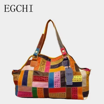 Egchi Aukštos kokybės odinės ponios atsitiktinis spalvingas patchwork dizaino rankinė atsitiktinis susiuvimas pečių krepšys moteriškas krepšys