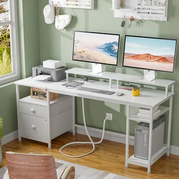 Kompiuterinių žaidimų stalas, apverčiamas kompiuterio stalas su dokumentų spintele ir stalčiai su dviejų monitorių stovu su nemokamu pristatymu