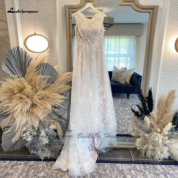 Lakshmigown Fairy Boho vestuvinė suknelė Vestidos Verao 2022 Civilinė nuotaka A linija Nėriniai Vestuviniai chalatai Kepurė Trumpomis rankovėmis