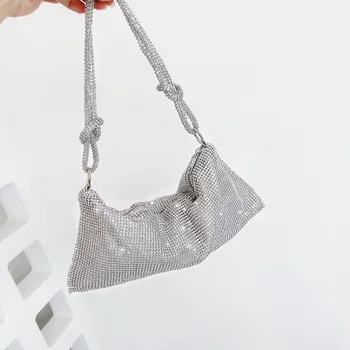 Mažo dizaino prabangus moteriškas krepšys su deimantiniu madingu pažastų krepšiu vieno peties pilnas deimantas blizganti vakarinė sankabos piniginė