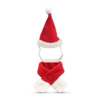 Pasipuoškite savo augintinį Kalėdų Kalėdų senelio skrybėlės ir šaliko rinkiniu Cosplay aksesuarai Šilti galvos apdangalai Katės vaidmenų žaidimo aksesuarai
